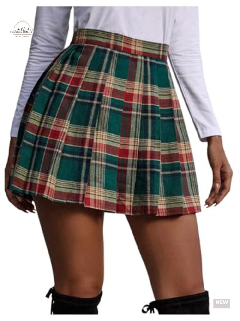 Plaid Print High Waist Pleated Hem Skater Mini Skirt